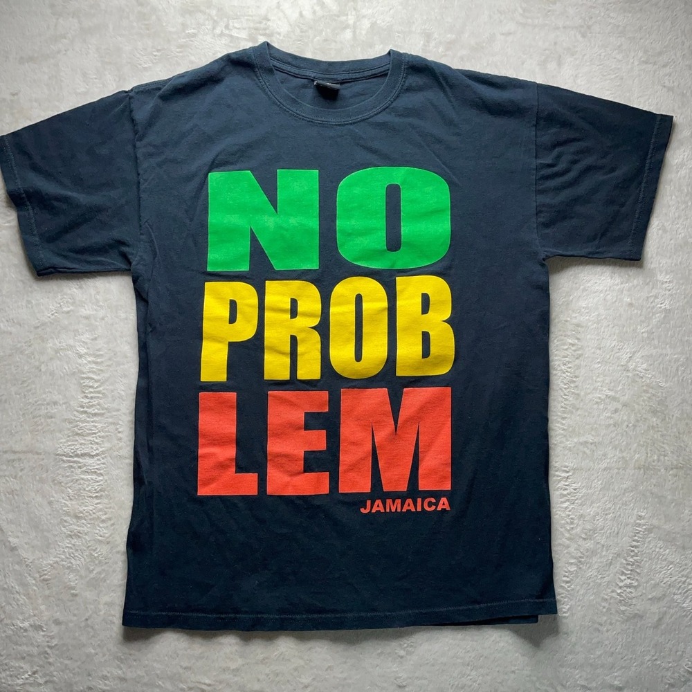 Vintage Irie Vibes Men's T-Shirt Black Large Cotton No Problem Jamaica